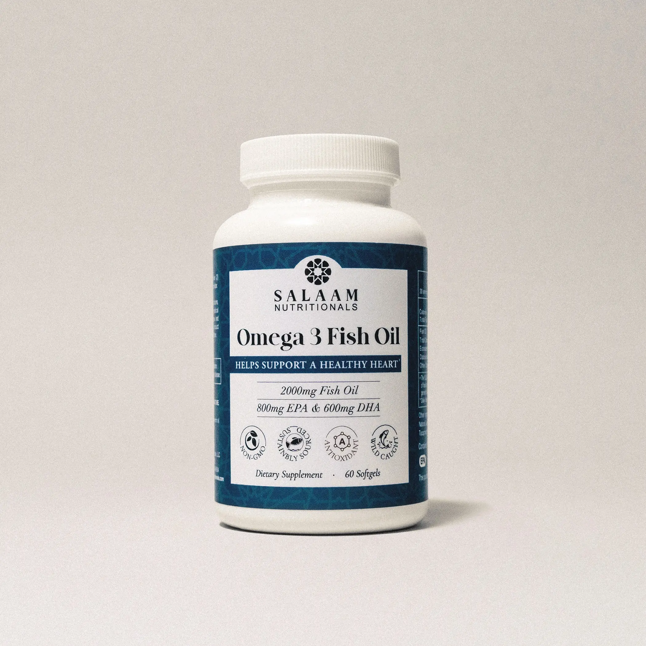Salaam Nutritionals Halal Fish Oil Omega 3 Soft Gels 2000 mg with EPA and DHA 60 Count Heart Brain and Eye Support