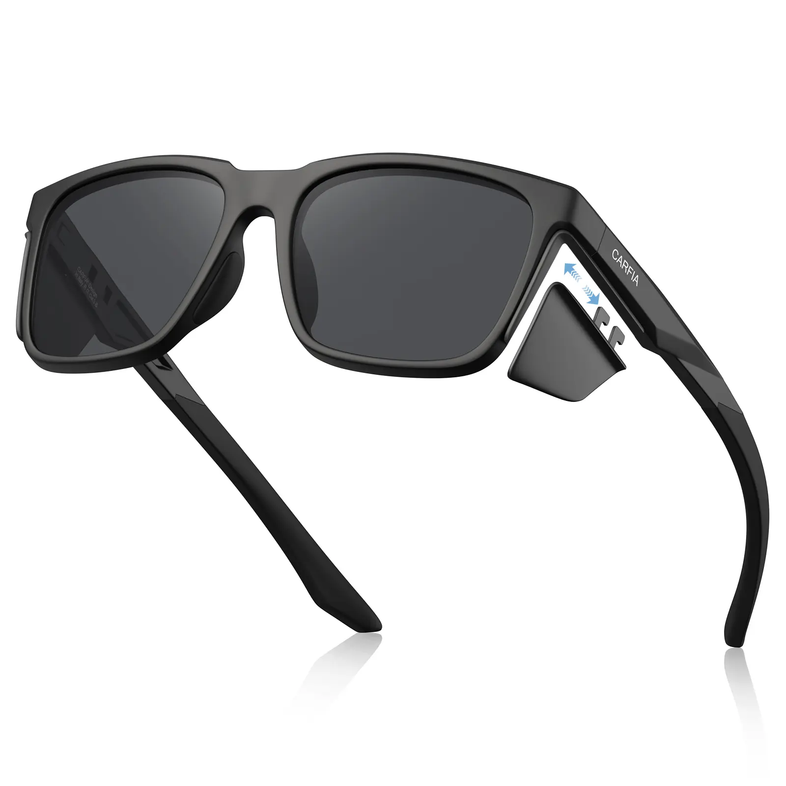 CARFIA Retro Square Sunglasses for Men and Women, Polarized TAC Lenses with Removable Side Shields, Lightweight TR90 Frame for Multi-Sports, UV400 Protection, Luxury Packaging, Square Shape, Male, Unisex Adults, Uv 400, Standard Size