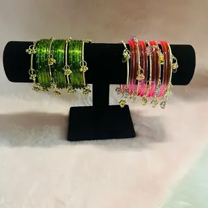 The Emerald Chime: Traditional Kashmiri Glass 2•2 Set | The Rose Glow: Crystal & Pink Jelly 2•8 Set
