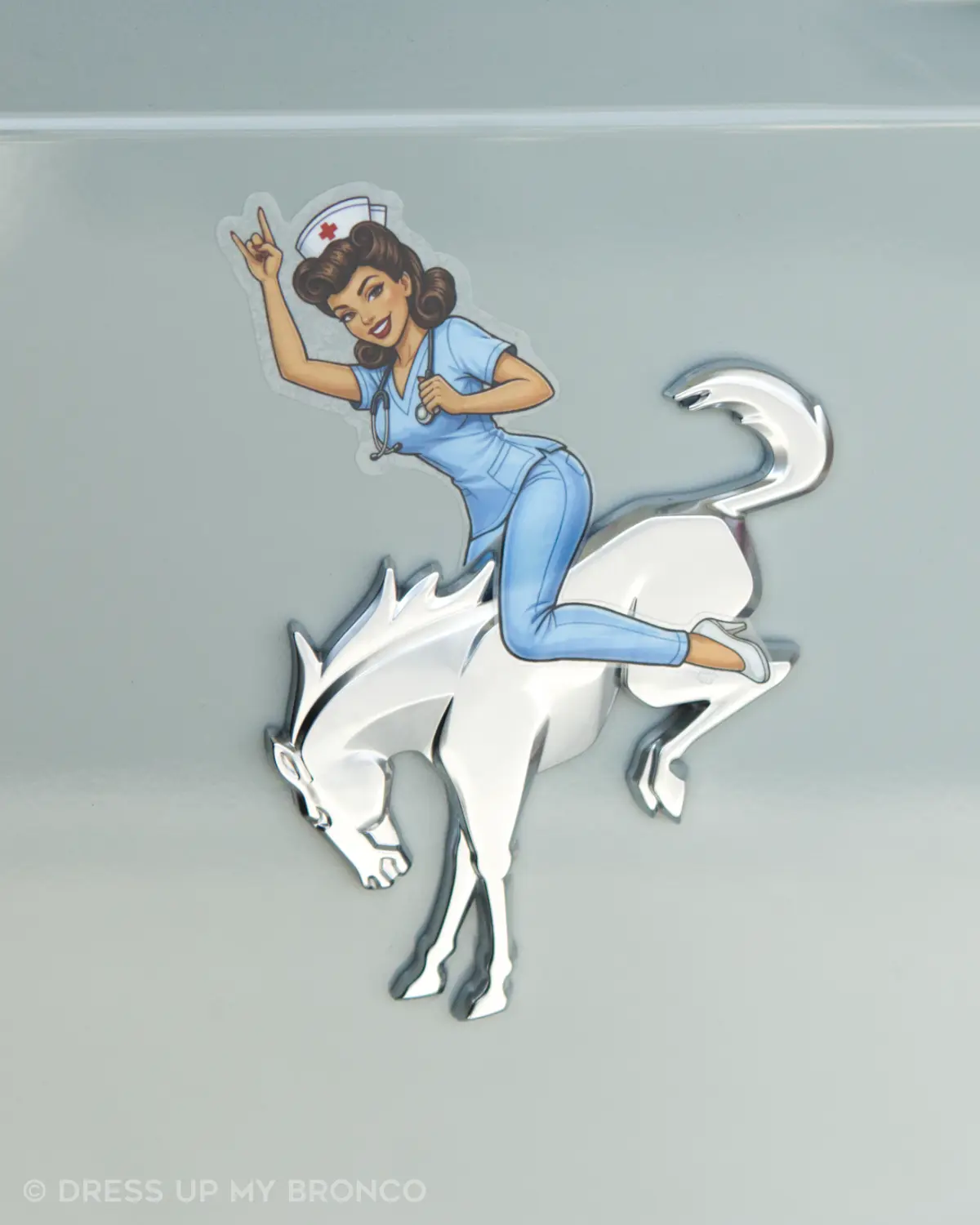 Bronco Nurse Bombshell (Care Mode) — Bronco Rear Emblem Vinyl Decal