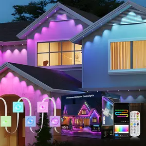 GALENTAL RGB IC Permanent Eaves Light RGBIC Outdoor Lighting with IP67 Waterproof, DIY Scene Modes Outdoor Light On House Roofs,Smart Dual Control via Remote & App 50/100 Feet Long for Festivals & Daily Decor,Garden Decor,House,Party