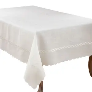 Saro Lifestyle Embroidered Braid Design Tablecloth, White, 67" x 120"