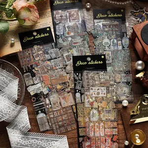 Mountain Moon Pillow Series Pet Embossed Stickers, Fresh Vintage Literary Journal Material, 1 Pack of 3 Sheets, Ca Prop 65 Compliant