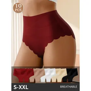 QUASTI 10PCS High Elasticity Women's Underwear, Soft & Skin-Friendly Cotton Crotch Briefs, Comfortable & Breathable Panties, Elegant & Fashionable Everyday Wear, S-XXL