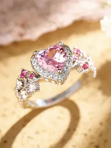 1 PC Romantic Heart Cubic Zirconia Ring Solitaire Heart Shaped Engagement Ring For Women For Valentine's Day Gift Wedding Engagement Anniversary Party Jewelry Artificial Zircon Ring