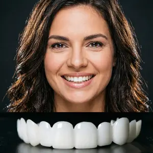 【3PC】Adjustable Snap On False Teeth Smile Temporary Natural Looking & Comfortable Fit for a Confident Beautiful Smile Perfect for Photos Party Essential Men & Women Natural & Comfortable Orthodontic Solution