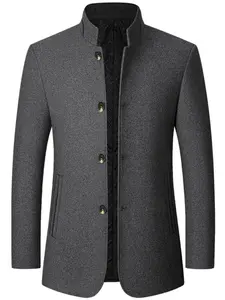 Men's Solid Color Woolen Coat, Regular Fit Elegant Style Casual Long Sleeve Button Front Outerwear for Fall & Winter, Men's Clothes for Daily Wear（gift）