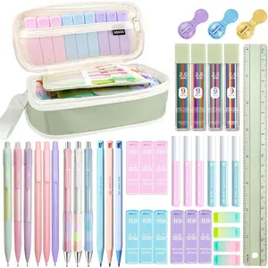 42 count Mechanical Pencil Set with Cute Pencil Case ,12X Pastel Mechanical Pencil 0.5mm, 0.7mm, 0.9mm & 2.0mm with 564X HB Leads Student Stationary Set for Writing Drawing Ideal Study Essentials (Green)