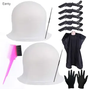 Eenty Silicone Highlight Caps Set for Color Hair 2 PCS Professional Reusable Highlighting Caps with Hooks & Salon Hairdressing Dyeing Staining Tools for Women Men