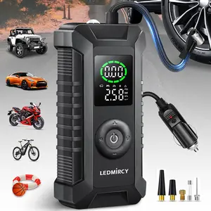 LEDMIRCY T1 Portable Tire Inflator 150PSI, Extra-Long 16.4FT Power Cord, Auto Shut-Off, LED Light Plug-in 12V DC Air Pump for Car, Trucks, RVs, and Trailers, 3X Faster