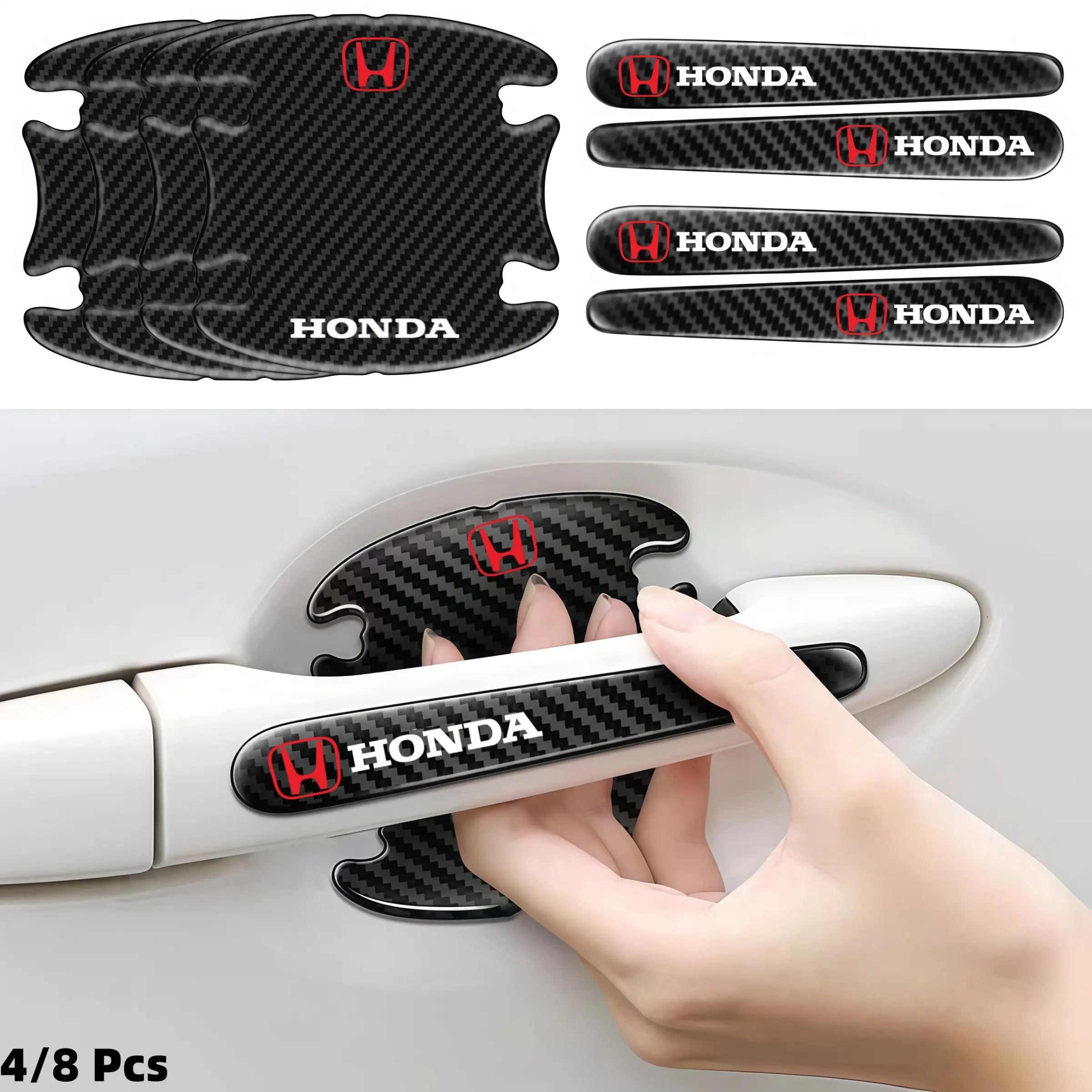 Carbon Fiber Door Handle Protective Sticker for Honda, Includes Bowl Cover Film, 4 or 8 PCS, Fits All Honda Models