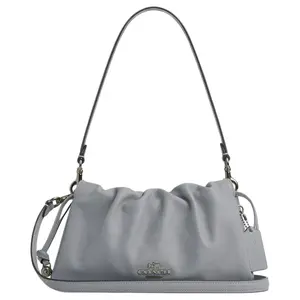 COACH Faye 26 Logo Embellished Drawstring Magnetic Closure Smooth Leather Cloud Bag Handbag Shoulder Bag Medium Women's Grey-Blue