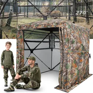Hunting Blind with Magnetic Full Open Large Door & Silent Windows, 270°/360° See Through Pop Up Ground Blind for 2-3/3-4 Person, Tent for Deer Turkey Hunting, Waterproof, Portable, Carry Bag