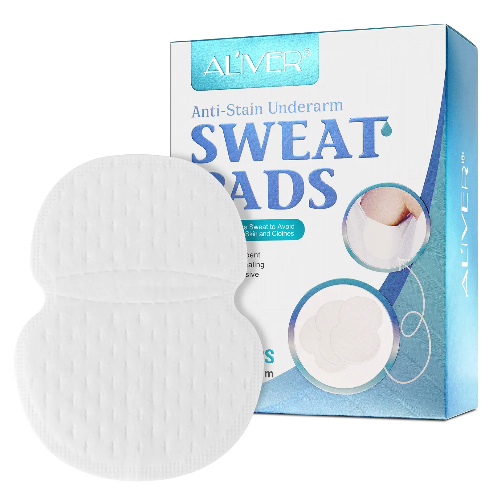 ALIVER Underarm Sweat Absorbing Pads 28p A must-have for those who sweat easily. Apply under the arms on clothing to absorb sweat stains and odors, preventing embarrassment in meetings and other public settings.