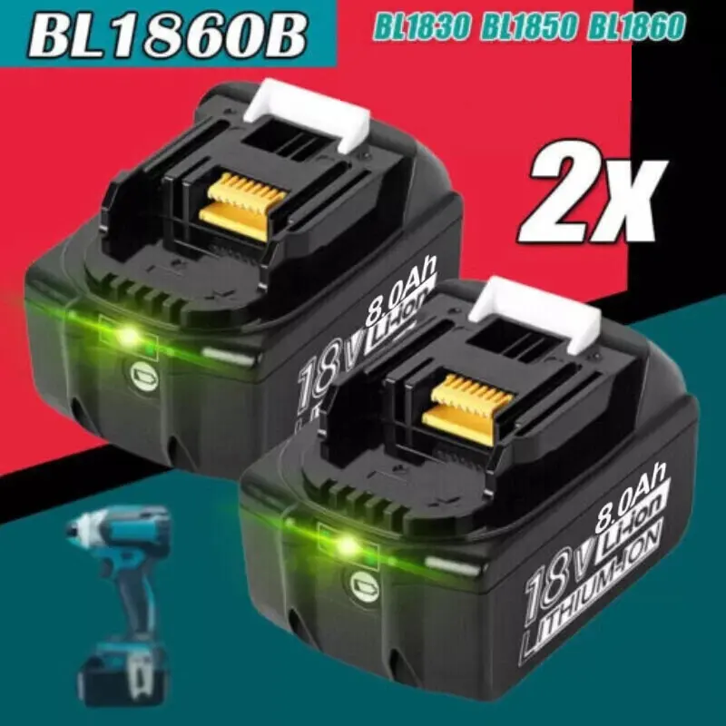 Makita 18V LXT Cordless Lithium High-Capacity Battery 2-Pack, 8.0Ah, Compatible with BL1830, BL1850, BL1860 Power Tools, Cordless Battery