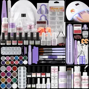 SAVILAND Essentials Acrylic Nail Kit – All-in-1 Set with 88W Lamp EMA Monomer Gel Polish Nail Drill Cuticle Remover for Home DIY Starters