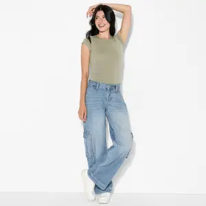 Women's Mid-Rise Wide Leg Cargo Jeans - Wild Fable