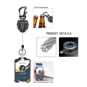 Keychain Retractable Outdoor Hanging Buckle Easy Pull Key Clip Multi-Functional Heavy-Duty Retractable Keychain – ID Badge Reel with 31.5-Inch Steel Cable Outdoor Hook & Carabiner Clip – Easy Pull Retractable Badge Holder for Keys Work ID Tools & Gear