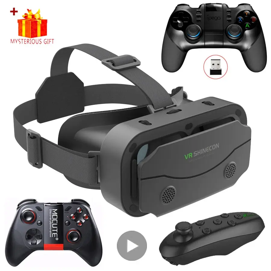 3D Virtual Reality VR Headset - Wearable Smart Glasses with Lenses for Android Smartphones, Mobile Game Viewer Device Set