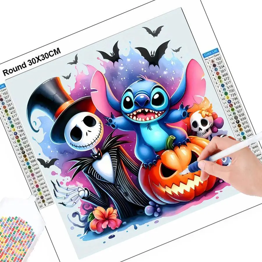 Stitch Themed DIY Diamond Arts Colorful Painting Kit without Frame, DIY 5D Diamond Arts Colorful Painting Kit, Halloween Wall Art Decor for Home Bedro