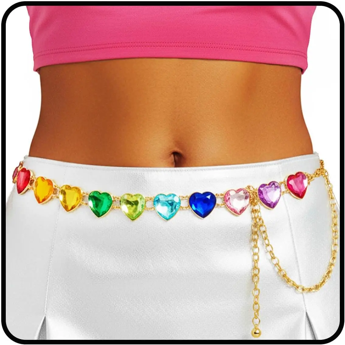 Rainbow Belt Chain Colorful  Chains Rhinestone   for Women