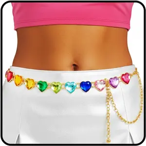 Rainbow Belt Chain Colorful  Chains Rhinestone   for Women