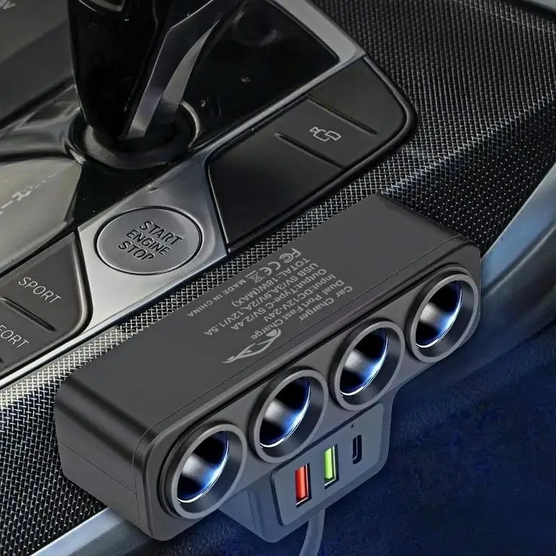 120W Car 4-Socket Adapter with PD Fast Charge, QC3.0 & PD 3 Charging Ports, Super Fast Charger Adapter for 12V/24V Vehicles