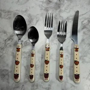 Vintage Apple Handle Flatware Set 40-Piece Country Kitchen Stainless Steel