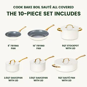 Chef Power Ceramic Nonstick 10-Piece Cookware Set Ultility Golden Healthy Non Toxic Induction Compatible