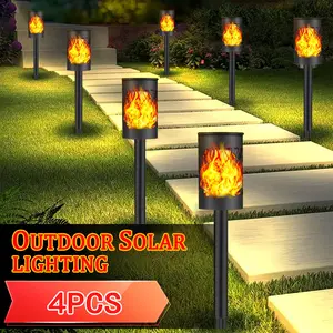 4 Piece Solar Garden Post Lights Hollow Design Decorative Lamp for Courtyard Patio Waterproof Outdoor Landscape Lighting