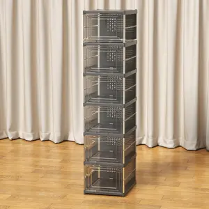 Free Standing 6-Tier Shoe Shelf with Lid, Drop Front Clear Shoe Storage Cabinet for Home Organization