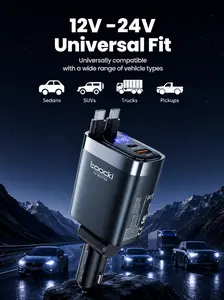 Toocki Durable 105W Car Charger Retractable Dual USB-C Cable Digital Display Fast Charging