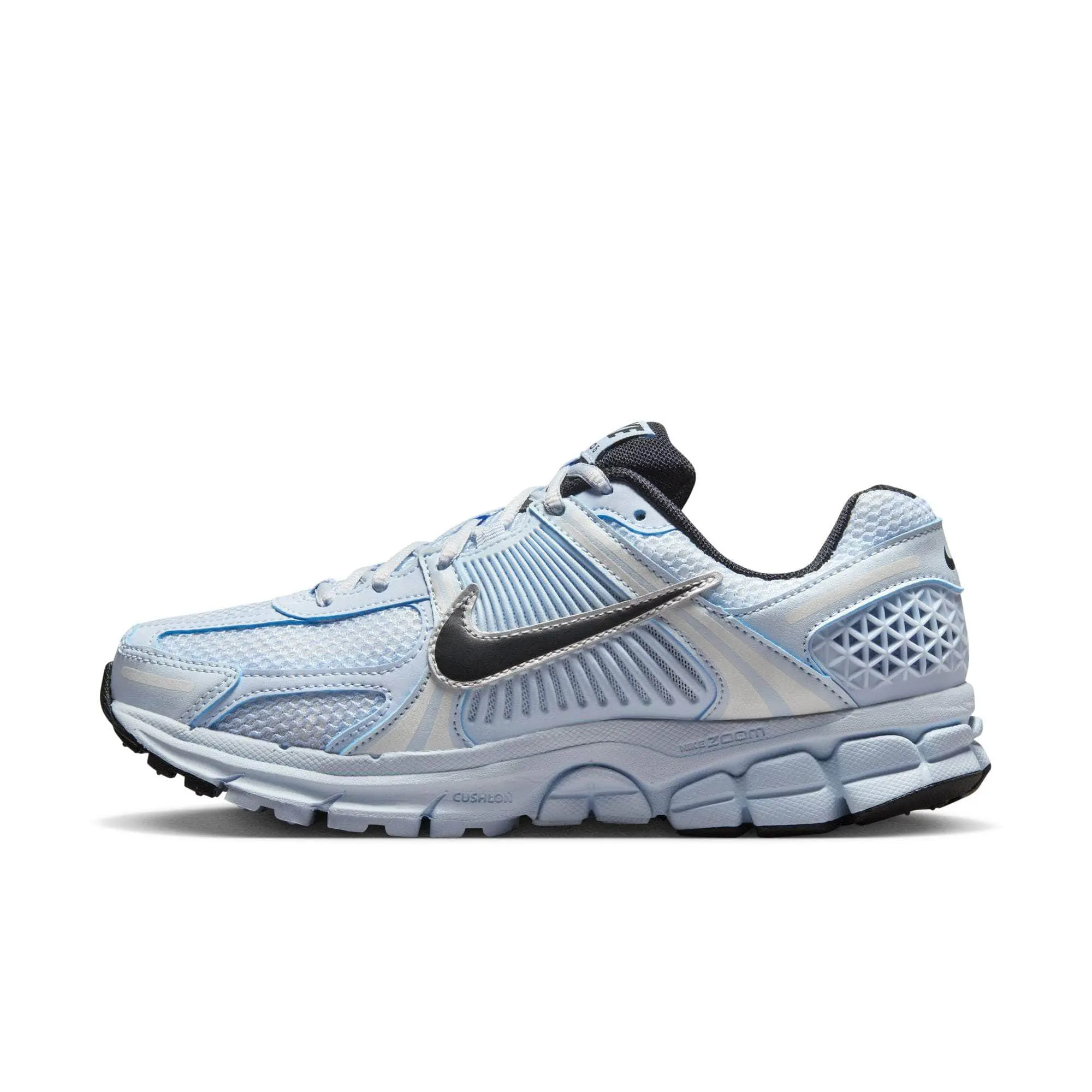 NIKE Women's Zoom Vomero 5 Running Sneakers with Layered Design in Blue Tint, Synthetic Leather with Zoom Air Cushioning, Lightweight Jogging Sneakers, Plastic, Female, Rubber, Supportive, Fj2028-401
