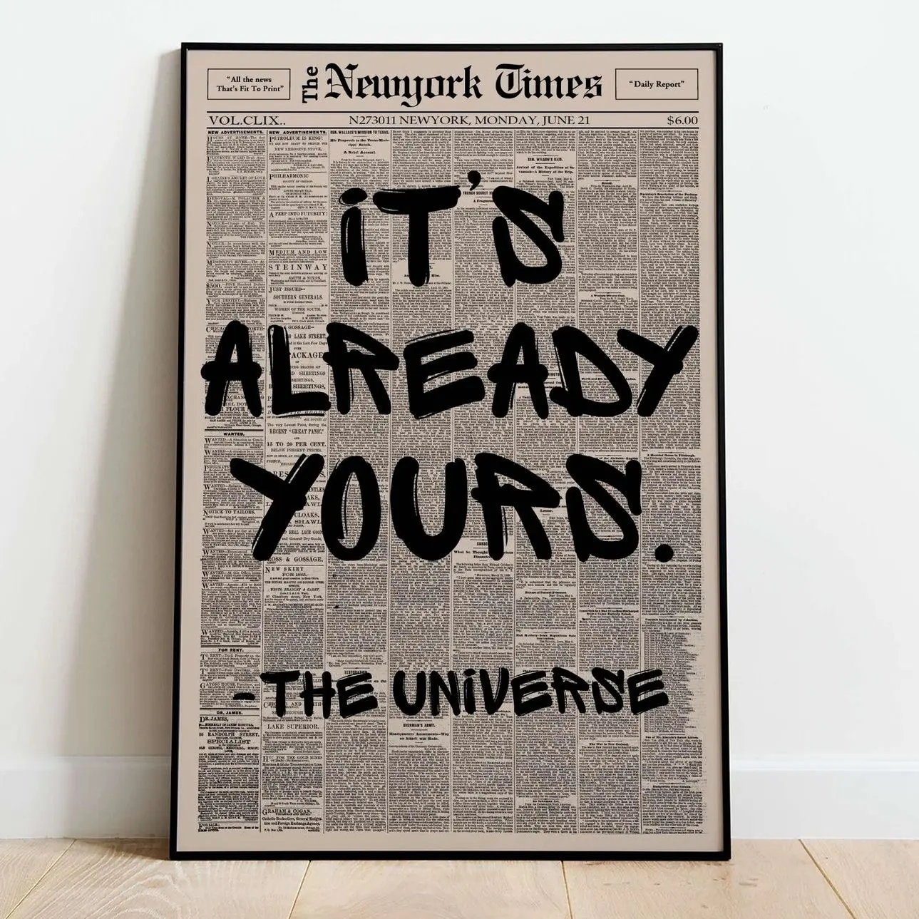 Motivational Poster, Vintage It's Already Yours Inspirational Newsaper Print , Positive Affirmation Wall Decor | Framless Poster 5