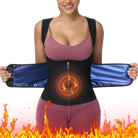 Women Adjustable Compression Sauna Vest with Belt - Lady Round Neck Basic Sweat Tank Top, Zipper Closure Shapewear for Athletic Workouts, Outdoor Sports,  Women's Sportswear