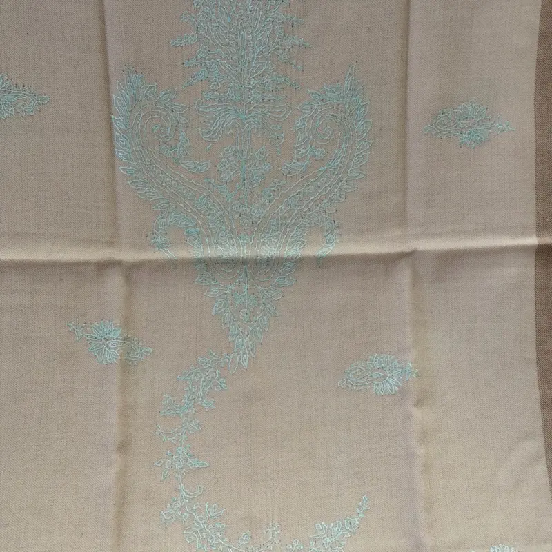 100% Cashmere Hand Needle Embroidered Shawl with Delicate Floral Design and Soft Touch