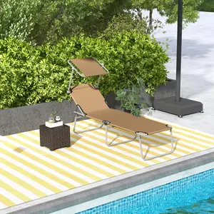 Folding Tanning Chair with Sun Canopy for Beach Patio Backyard Tri Fold Fits Car Trunk High Density Oxford Fabric Steel Frame 264 lbs Capacity Tan