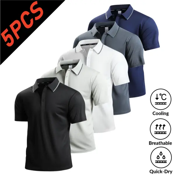 Men’s solid-color short-sleeve polo shirt set of five, summer business-casual style, slim fit, suitable for men who appreciate a minimalist look for everyday commuting or light business occasions. Soft Skin-Friendly Men's