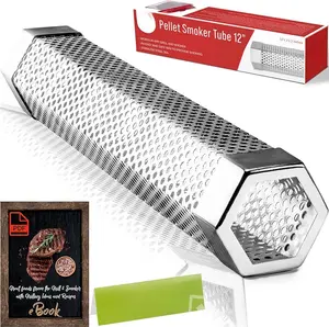 Advanced particulate smoking tube 12 inches (approximately 30.5 centimeters) -5 hours of smoking - Suitable for any barbecue or smoker, hot or cold smoke - Free e-book for barbecue creativity and recipes
