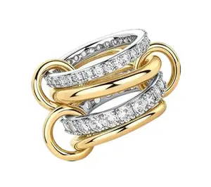Two-Tone Interlocked Stackable Ring, Mixed Metals Multi-Band Statement Jewelry with Cubic Zirconia, Ideal Graduation, Black Friday & Christmas Gift for Women