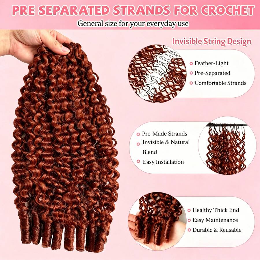 Women's Virgin Human Hair Crochet Piece - 18/20in, 50g Pre-Looped Feather Bond Open End, Burmese Curly Waves, Invisible Seamless Knotless Soft BM Hair, Natural & Bouncy, Virgin Hair