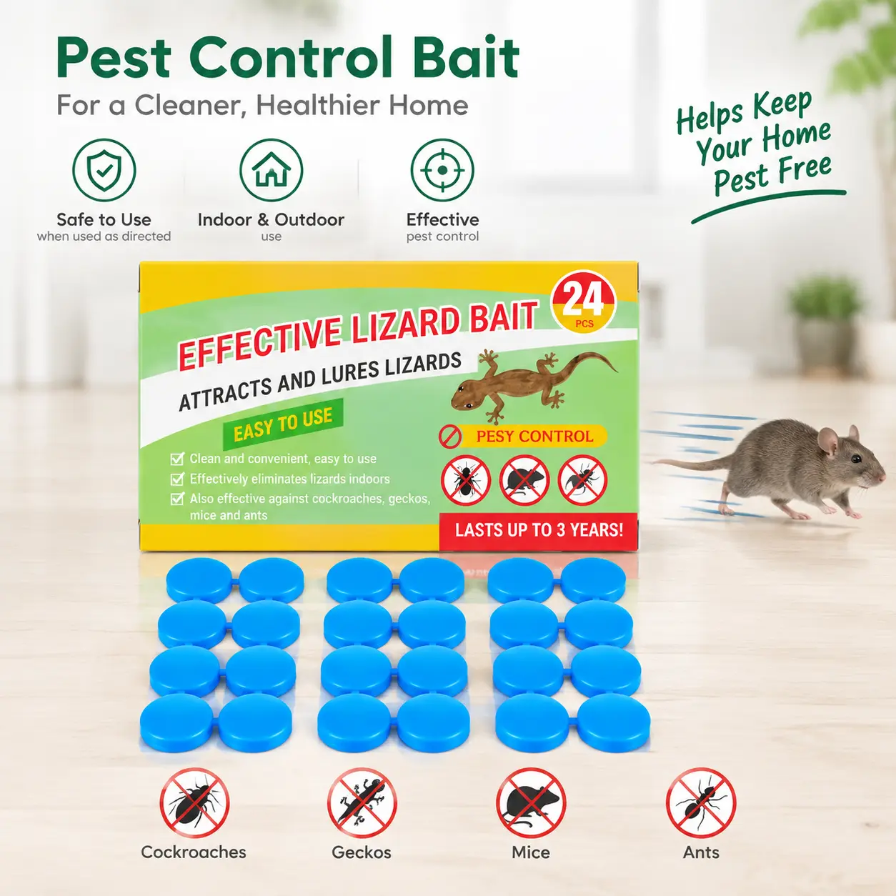 24-Pack Multi-Purpose Pest Control Bait – Effective Home Pest Solution for Rats, Mice, Cockroaches, Ants, Flies & Other Insects Repellent