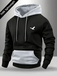 Spring and Autumn new men's long-sleeved hooded sweatshirt with pockets bird pattern print regular large size casual sports fitness running travel holiday outdoor camping men's clothing tops