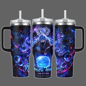 Rimuru Tempest Slime King Anime Tumbler, Purple Skill Aura Full Wrap Design, Stainless Steel Insulated Cup 20oz/40oz with Straw Lid Included