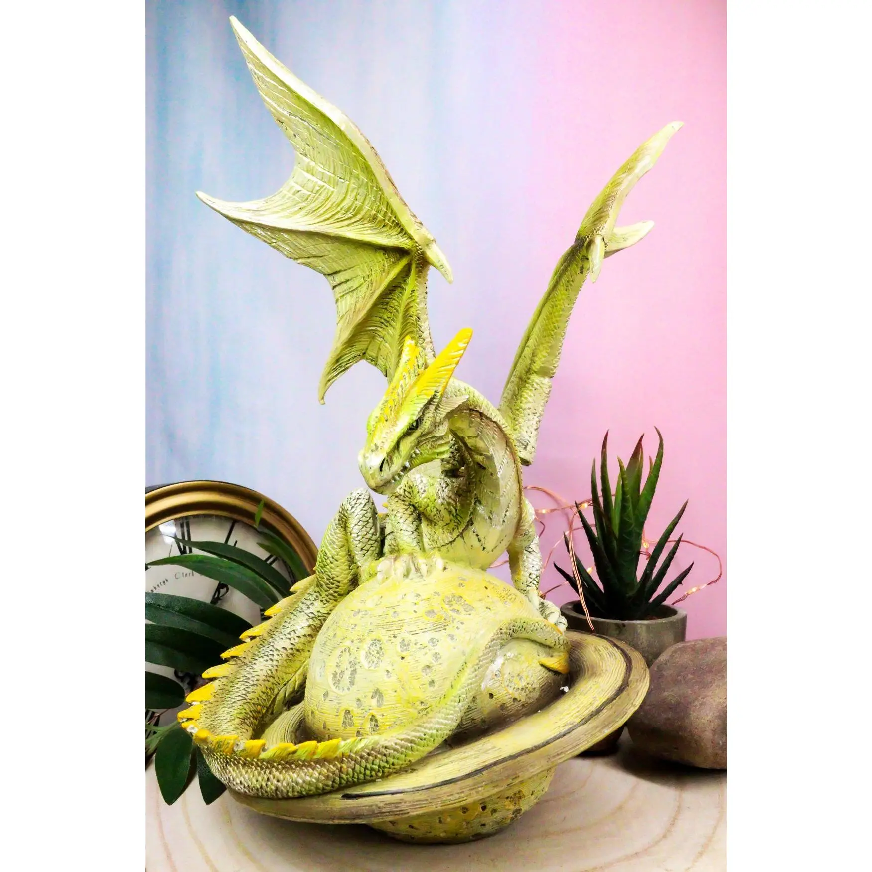Ebros Celestial Solar Galaxy Planet Saturn Terrestrial Guardian Dragon Figurine Decor