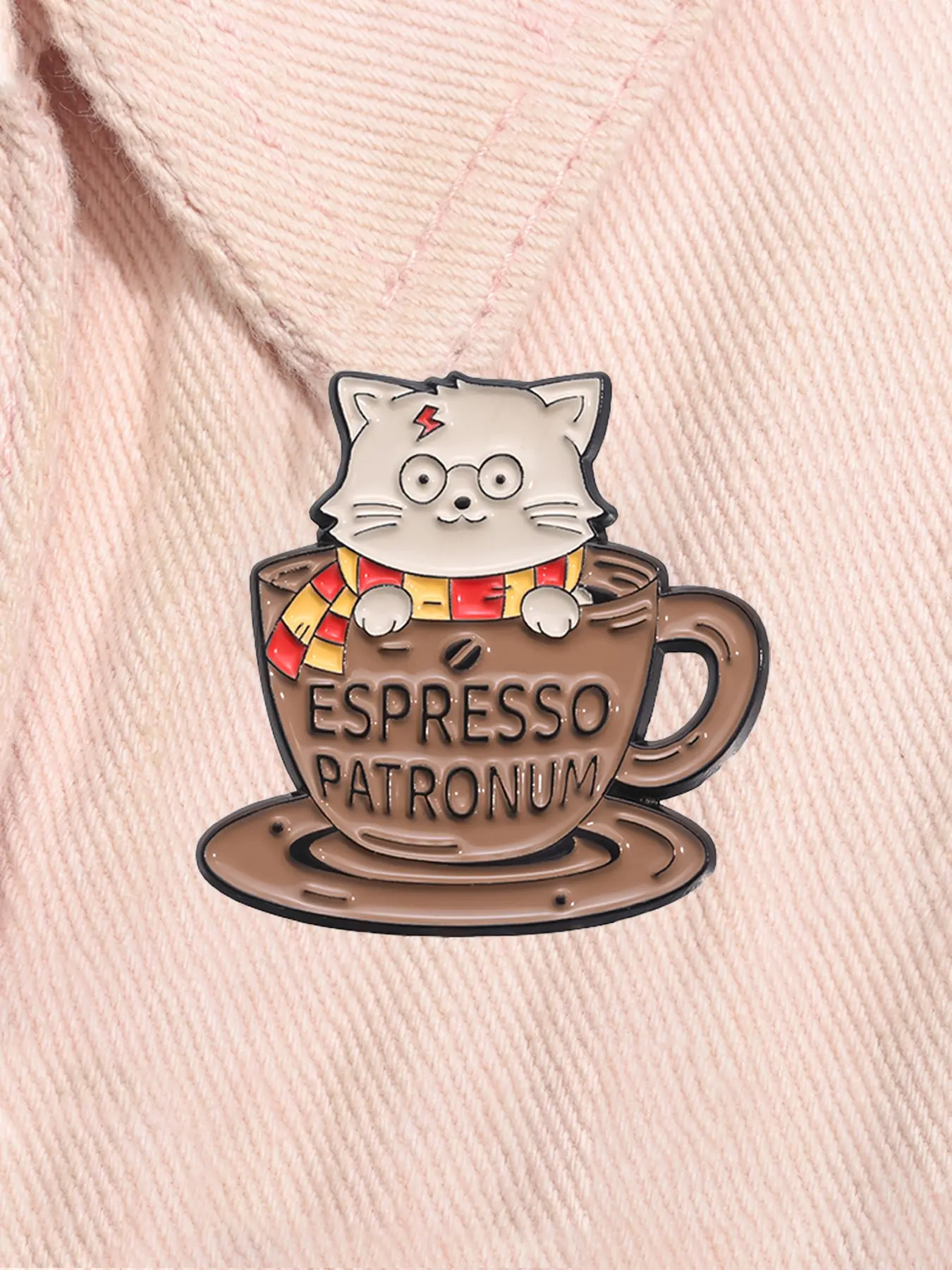Espresso Patronum Cartoon Cat Enamel Pin Fantasy Movie Harry Potter Spell Alloy Brooch Pins Lapel Backpack Badge Fashion Jewelry Accessories Gift for Friends
