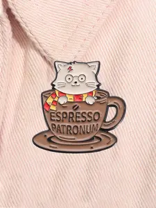Espresso Patronum Cartoon Cat Enamel Pin Fantasy Movie Harry Potter Spell Alloy Brooch Lapel Backpack Badge Fashion Jewelry Accessories Gift for Friends