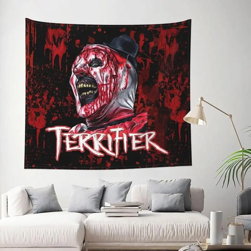 Gothic Horror Terrifier 2 Large Wall Tapestry - Black-Red Blood Splatter, Vivid Print Indoor Home Decor Decoration Items for Living Room, Bedroom Home Supplies, Wall Tapestries