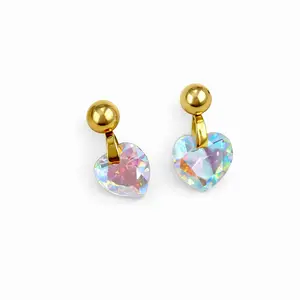 Maite Jewelry AMOR CELESTIAL Earrings with Gold Tone Heart Pendant and Iridescent Gemstone for Women