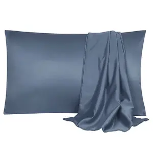 Unique Bargains 2 Pack Silk Satin Pillowcase for Hair and Skin, Cool, Silky, Soft Breathable Pillow Cases Standard Size 20x26 Inch Sateen Pillowcase Slate Gray with Envelope Closure